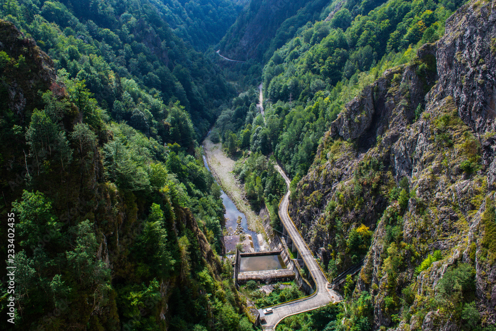 Hydroelectric power plant in a valley