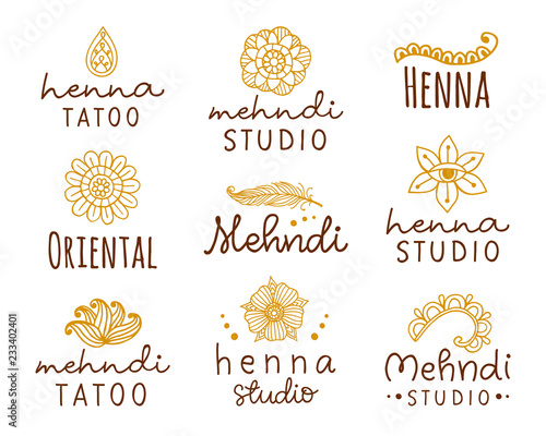 Vector henna mehndi logo set