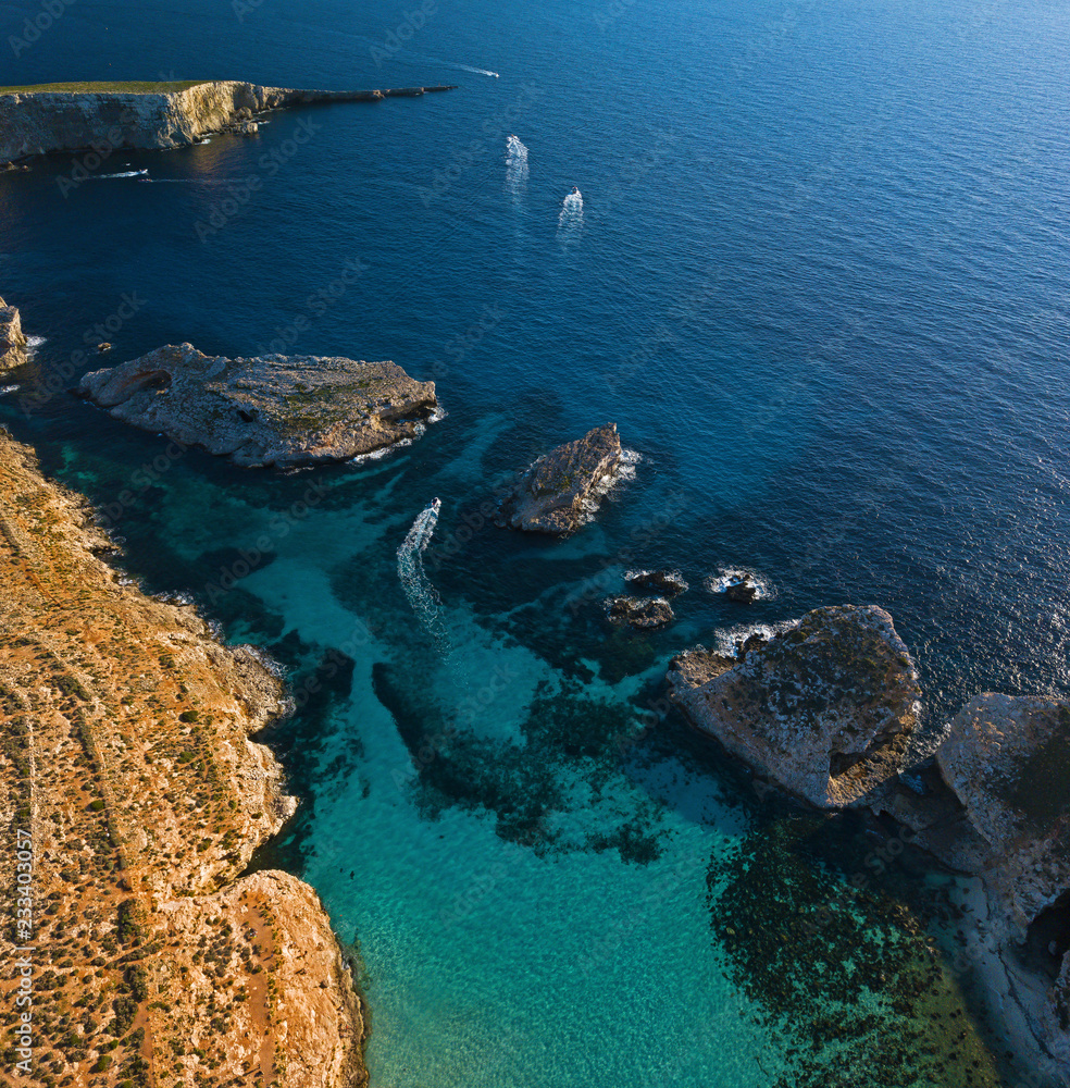 Amazing aerial landscape of the Blue Lagoon in Malta