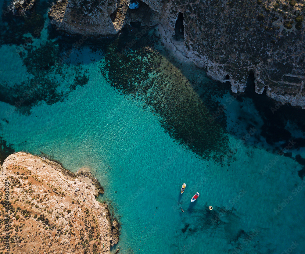 Amazing aerial landscape of the Blue Lagoon in Malta