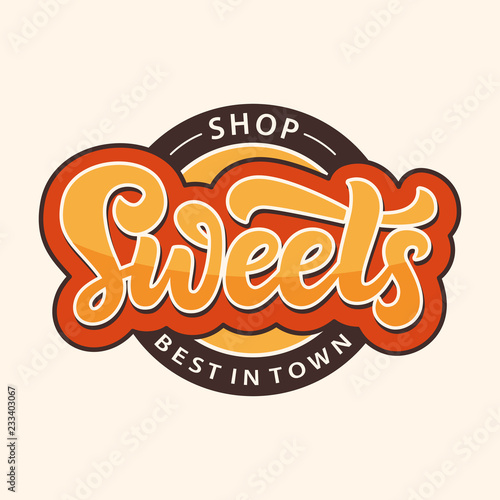 Sweets Shop logo label. Candy bar emblem design template