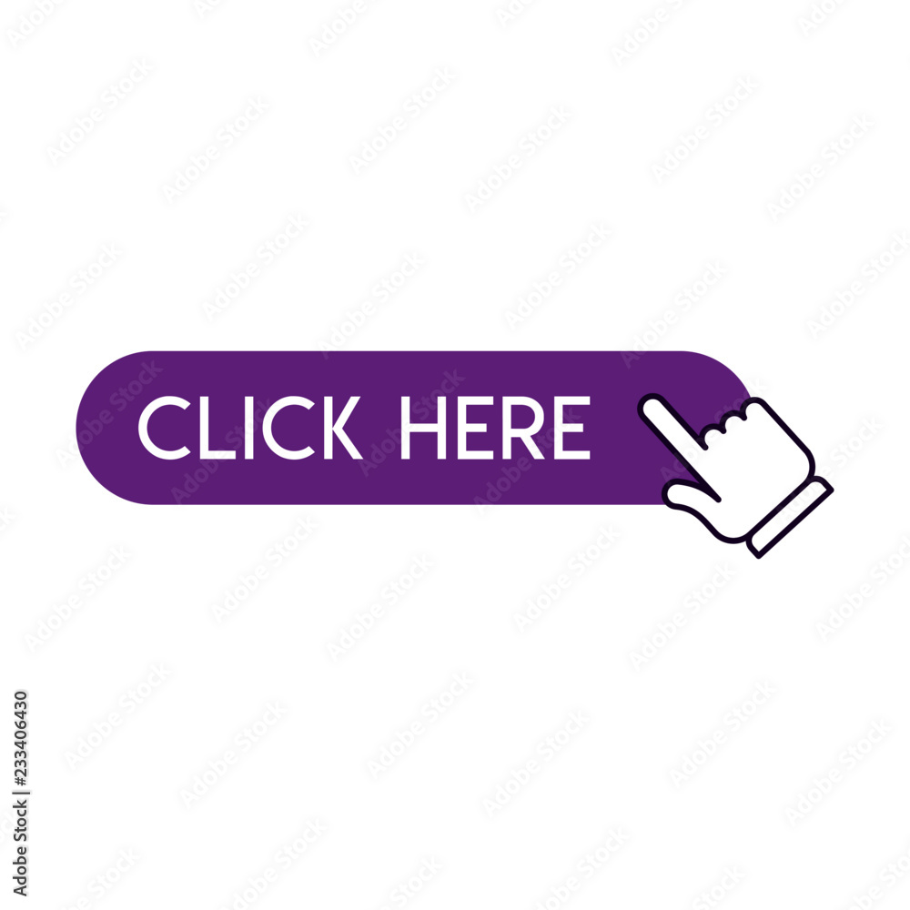 Click here button with hand clicking icon Click here button with hand clicking icon