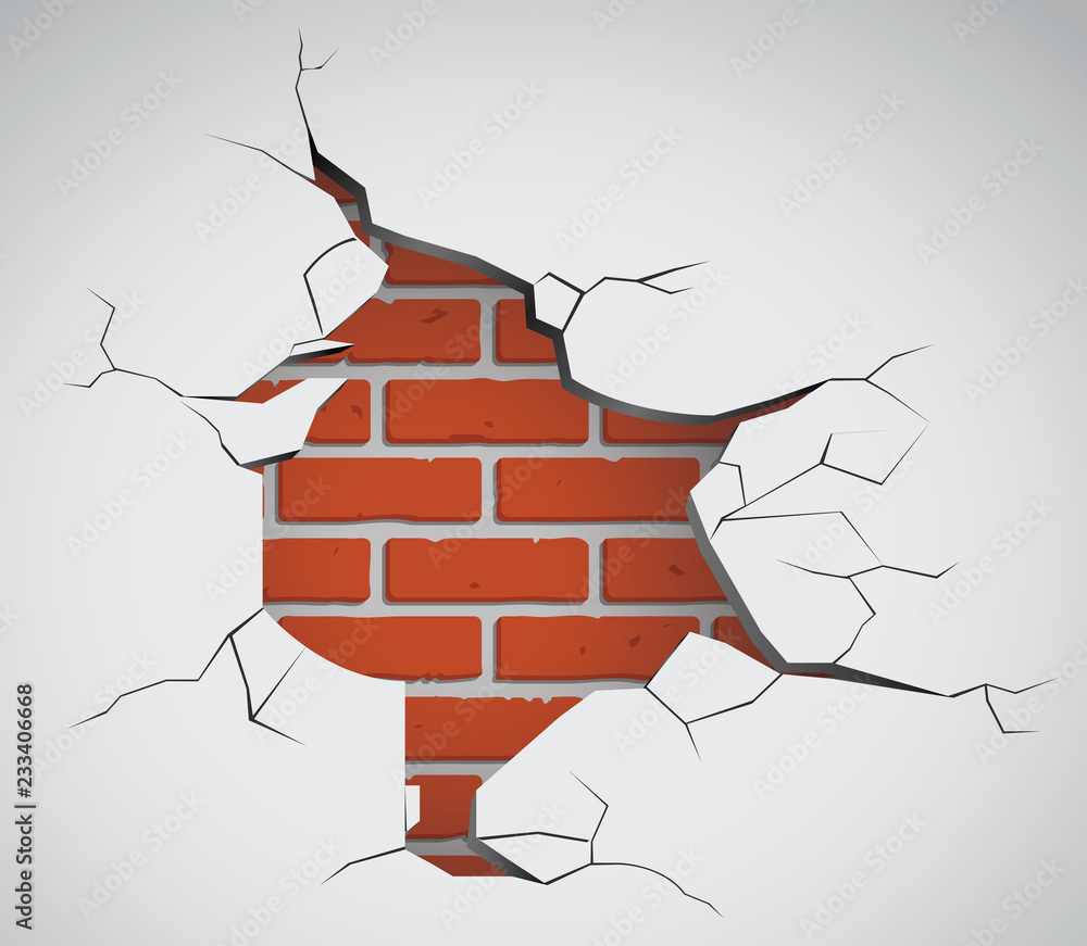 A ruined wall, a hole in a brick wall, break, crack Stock Vector