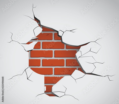 A ruined wall, a hole in a brick wall, break, crack