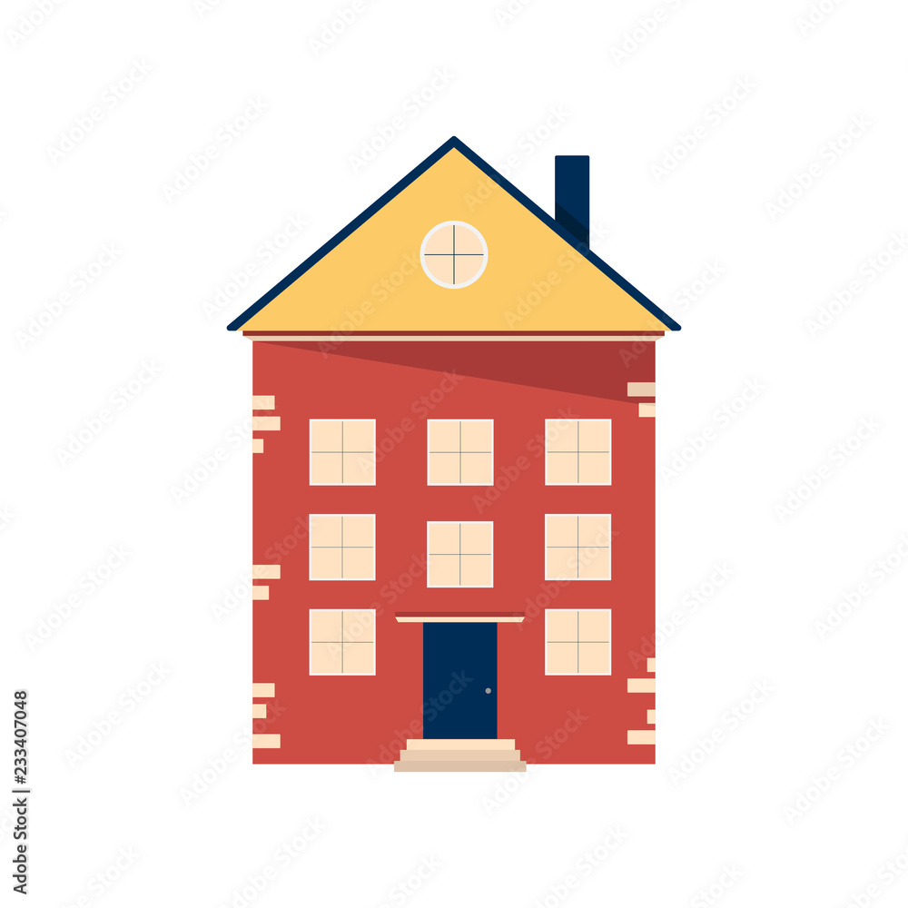 High-rise building, school building. Flat style. Vector illustration isolated on white background. High-rise building, school building. Flat style. Vector illustration isolated on white background.