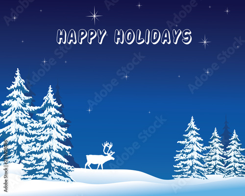 Christmas-Snowy Winter Night Scene-Happy Holidays