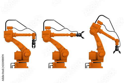 Set of assembly handling robots isolated on white background. Vector illustration EPS 10.