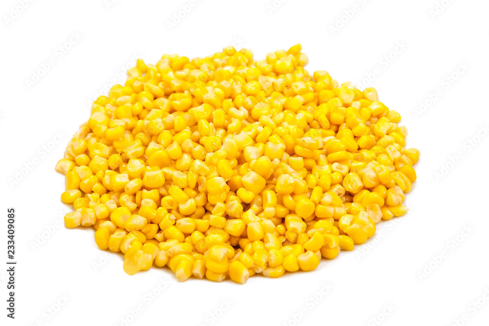 Pile of a canned fresh yellow corn isolated on white background. The concept of nature natural fresh Pile of a canned fresh yellow corn isolated on white background. The concept of nature natural fresh