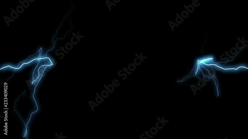 Lightning Strikes on Black Background. Electrical Storm. Loop Animation