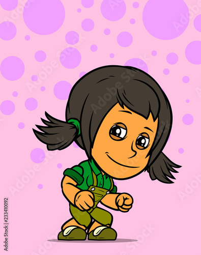 Cartoon smiling farmer girl character