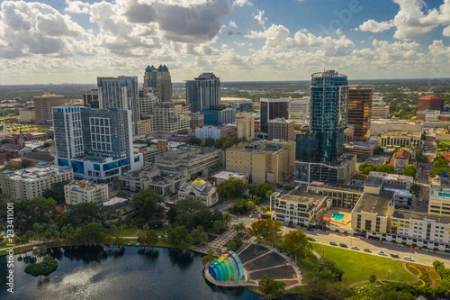 Aerial photo Downtown Orlando Florida USA Lake Eola Heights business district photo