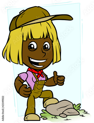 Cartoon smiling farmer girl character