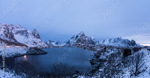 Reine village covered with snow one of the most beautifu landmark in Lofoten Norway