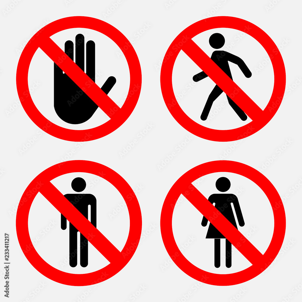 set of prohibition signs, the passage set of prohibition signs, the passage