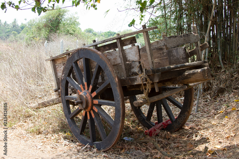   Old wooden Indian wagon for transportation