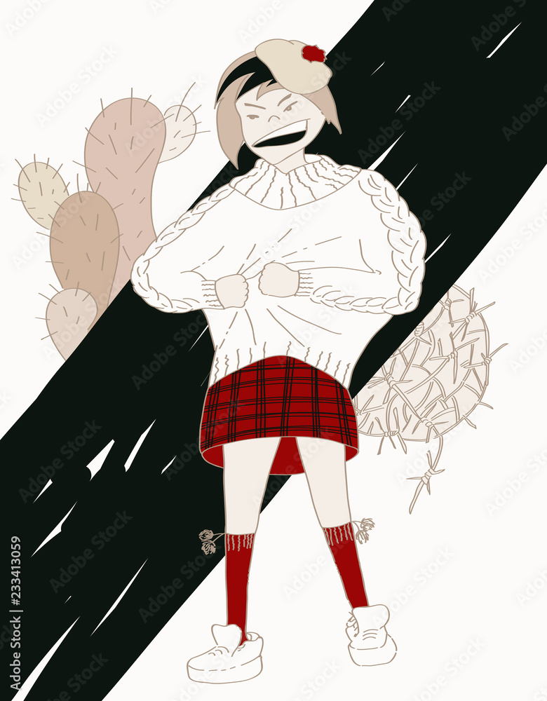 Girl teenager angry, dressed in the itchy goodwill sweater Girl teenager angry, dressed in the itchy goodwill sweater