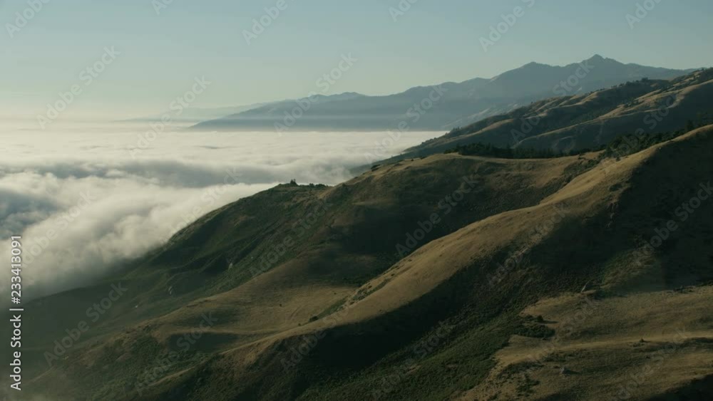 Aerial view foggy coastal mountains Big Sur California Aerial view foggy coastal mountains Big Sur California