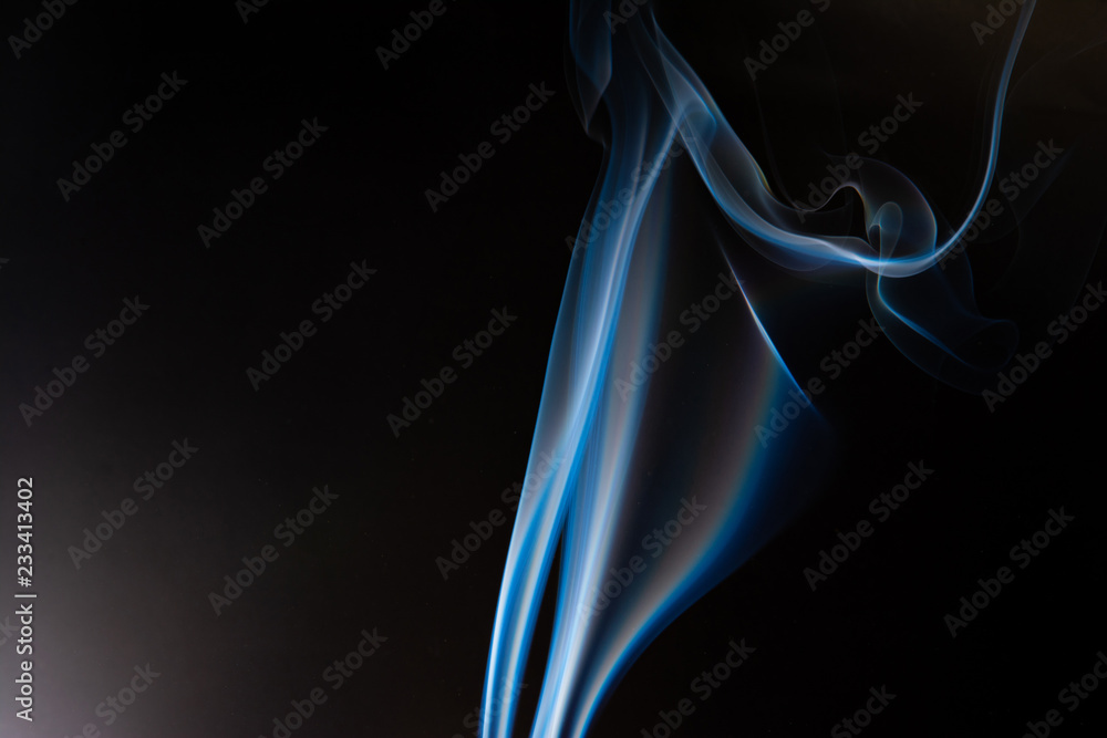 Blue smoke on black background, smoke abstract