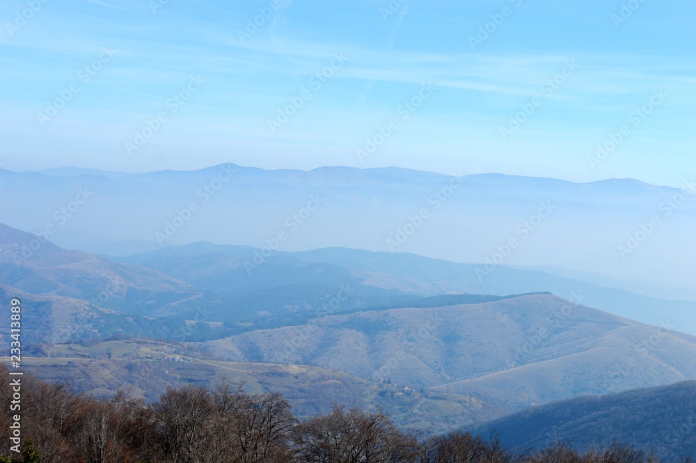 landscape of the hills and mountains in autumn
