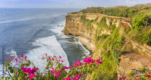 Panoramic view over the cliffs from the Ulu Watu Temple on Bali, Indonesia