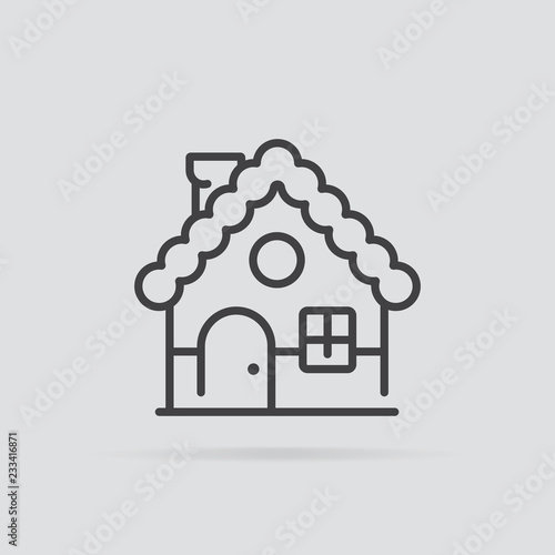 Gingerbread house icon in flat style isolated on grey background.