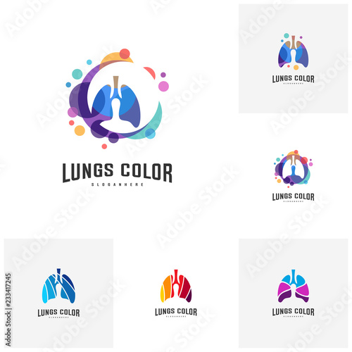 Set of Lungs with Colorful logo vector, Health lungs logo template, logotype element for template