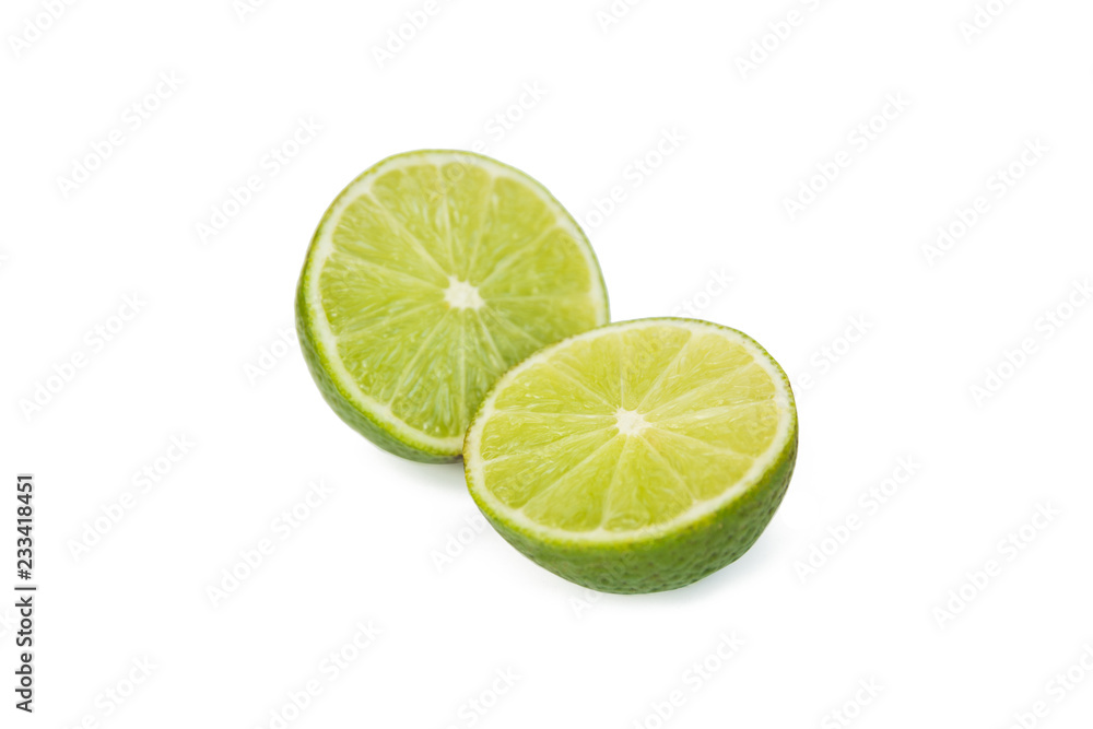 Lime slice two Piece isolated on white background with clipping path