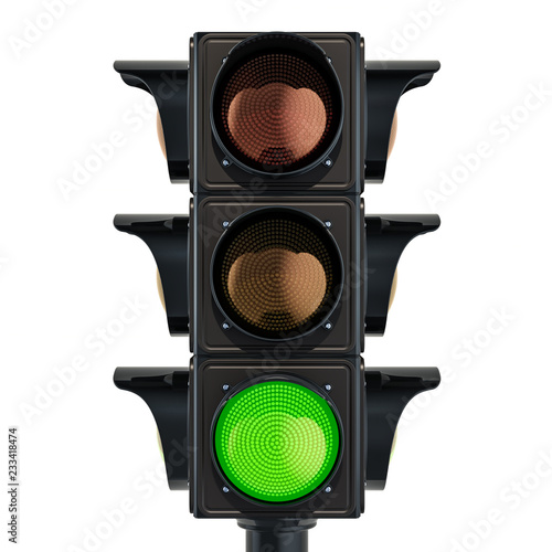 Quadro su tela Traffic light with green color, 3D rendering