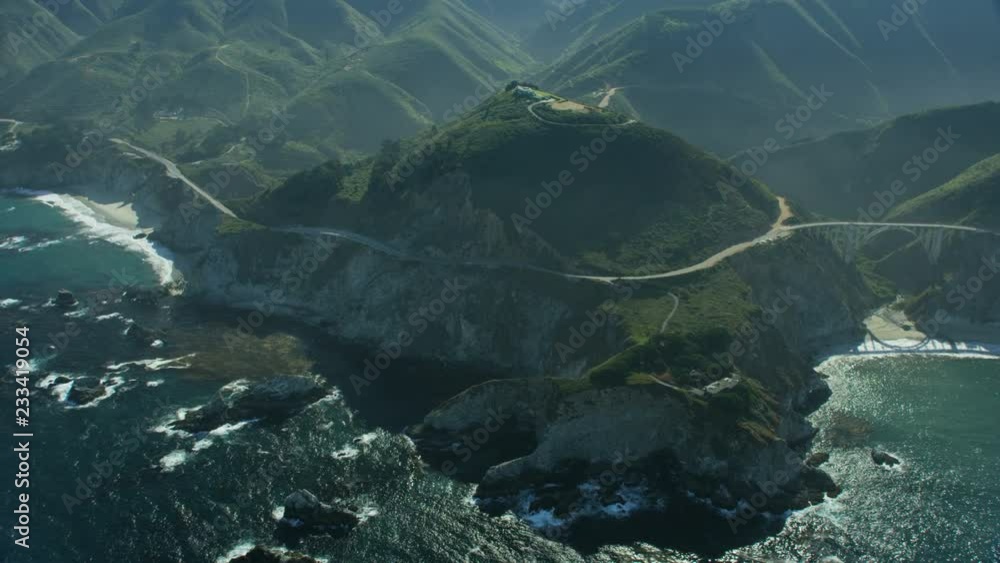 Aerial view Cabrillo Highway coast road Big Sur Aerial view Cabrillo Highway coast road Big Sur