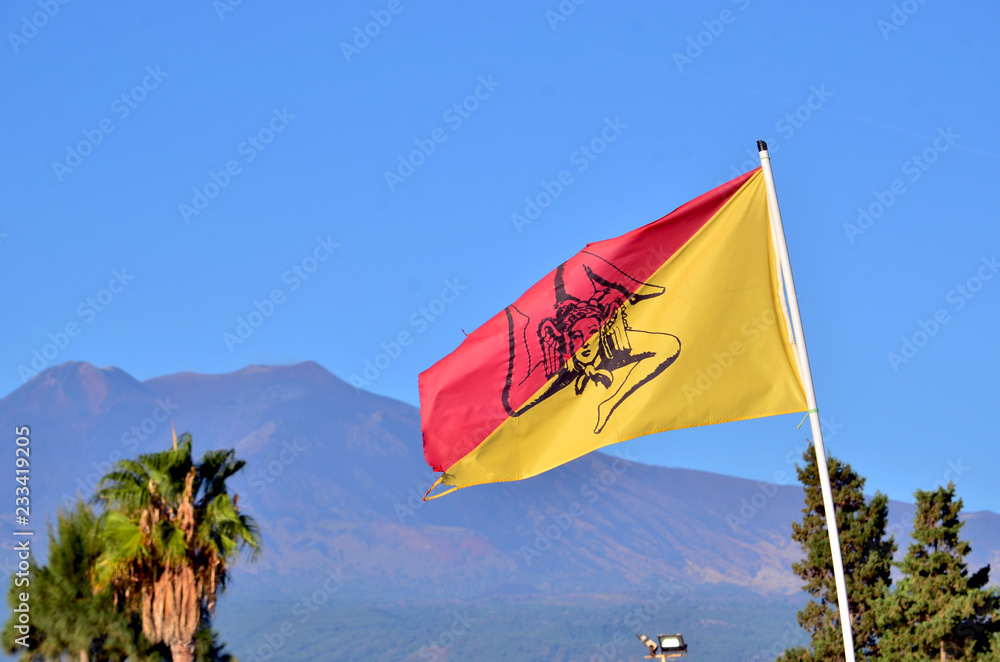flag of Sicily view Etna