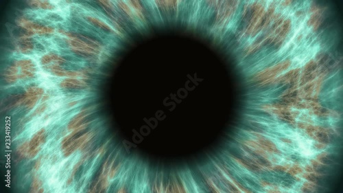 Green human eye dilating and contracting. Very detailed extreme close-up of iris and pupil.