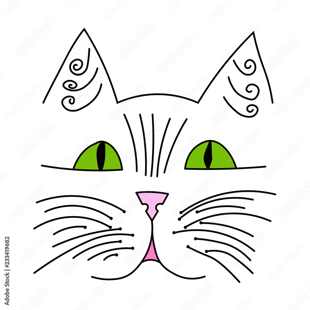 Cute cat face. Vector illustration of a cat face. Hand drawn funny cat. Cartoon  cat's muzzle. Stock Vector