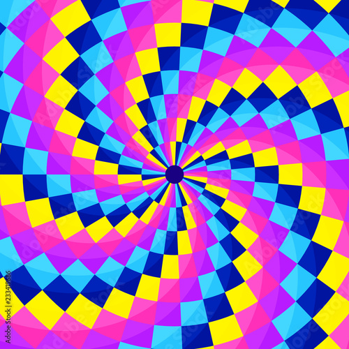 Abstract geometic background  festive pattern with different shapes in spiral  hypnotizing circle.
