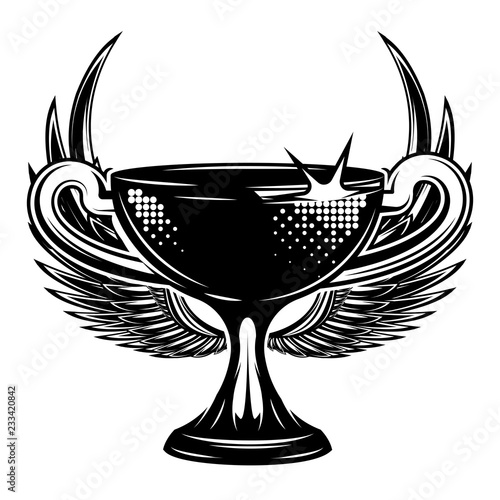 Olympic Cup with wings. Vector monochrome illustration