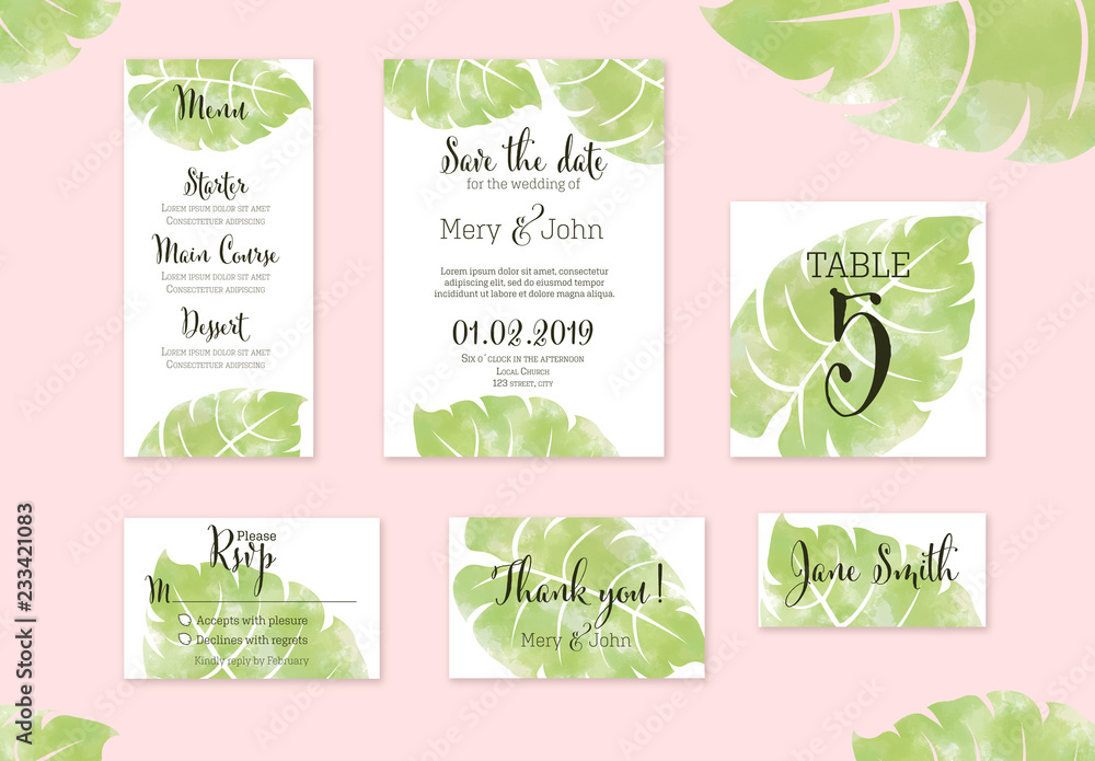 Wedding Invitation Layout Set Stock Template | Adobe Stock