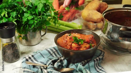 Serving irish stew in a dish