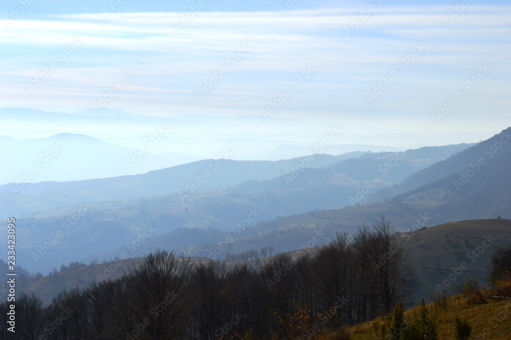landscape of the hills and mountains in autumn
