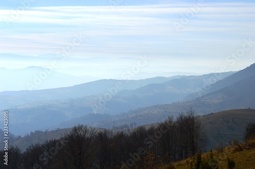 landscape of the hills and mountains in autumn 