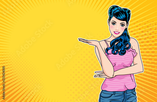 woman gesture presenting something