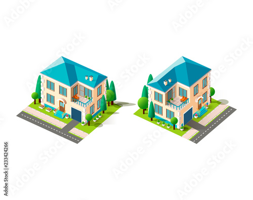 Isometric set beige house