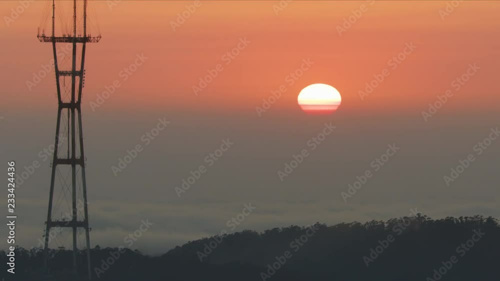 Aerial sunset view TV Radio Tower San Francisco