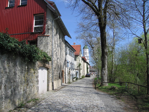 Straße mit Pflastersteinen in Wangen im Allgäu photo