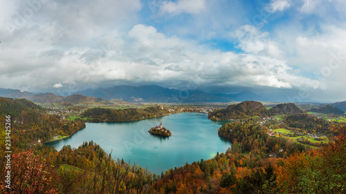 Lake Bled is a lake in the Julian Alps of the Upper Carniolan region of northwestern Slovenia, where it adjoins the town of Bled. The area is a tourist destination. © elena_suvorova