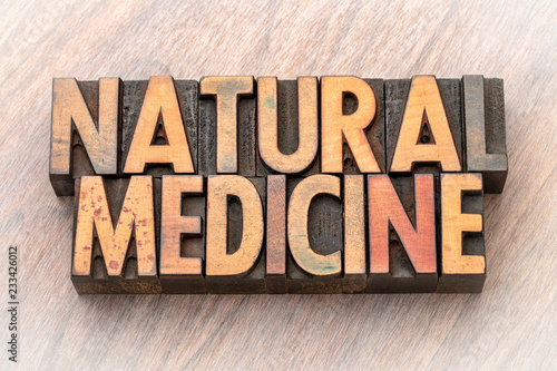 Obraz na plátně natural medicine text in wood type