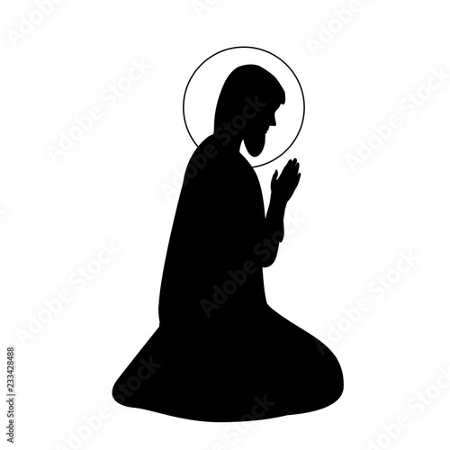 Hand drawn vector ink illustration or drawing of Saint Joseph silhouette