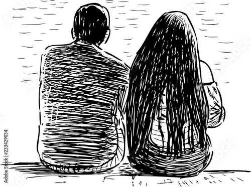 A pair of young citizens sitting on the river embankment