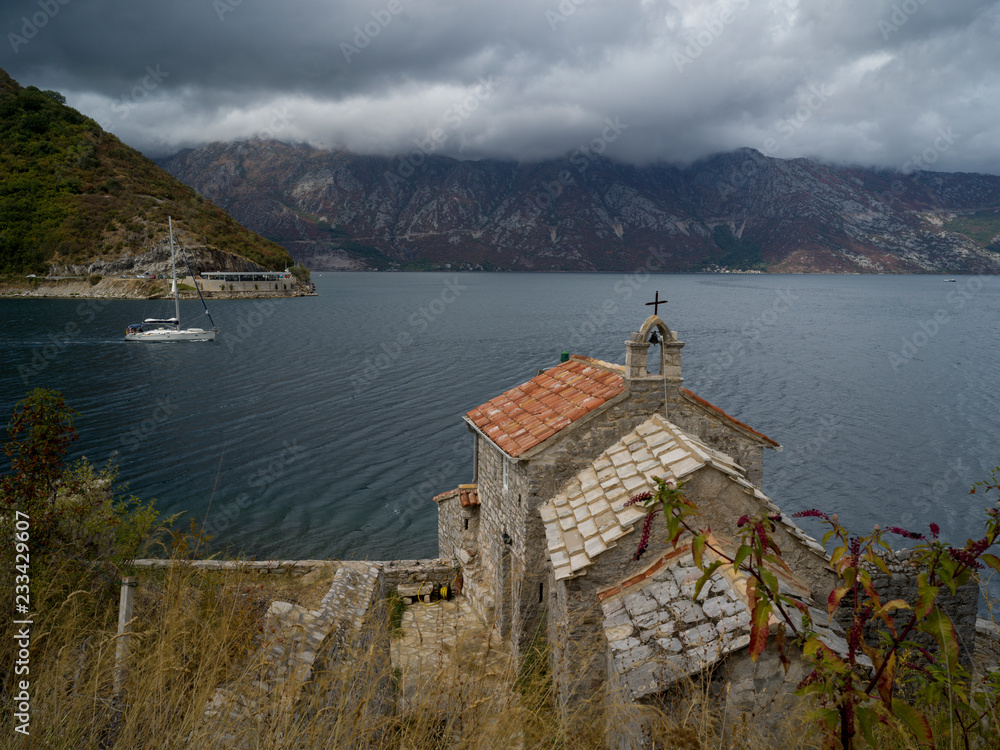 High angle view of a church, Bay of Kotor, Montenegro
