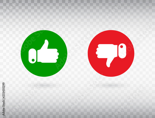 Thumbs up and thumbs down symbol isolated on transparent background. Feedback concept. Like icon. Social network symbol. Counter notification logo. Social media. Emoji reactions. Vector illustration