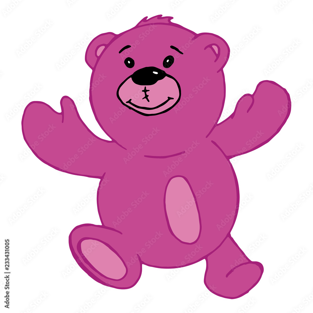 Fototapeta premium Pink toy bear. Hand drawn children's toy bear. Doodle isolated teddy bear.