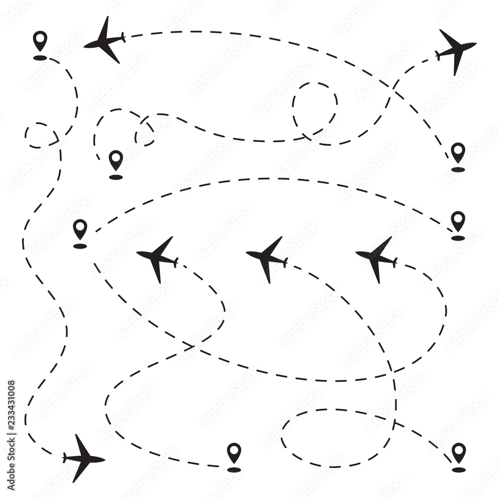Airplane track to point, line way or air lines collection Airplane track to point, line way or air lines collection